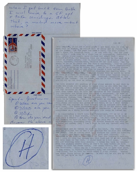 Fantastic Hunter S. Thompson Letter Signed From 1964, With Additional Autograph Note -- ''...Personal Journalism is the Wave of the Future...''